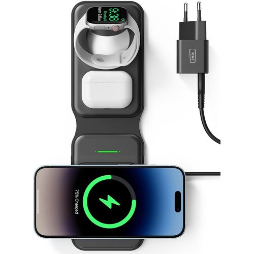 Chargeur À Induction 3-En-1 Pour Magsafe,Chargeur Sans Fil Compact,Pliable Station De Charge Pour Iphone 16 15 Pro Max 14 13 12,Apple Watch Series 9 8 7 6 5 4 3 Se Ultra,Airpods 4 3 Pro 2
