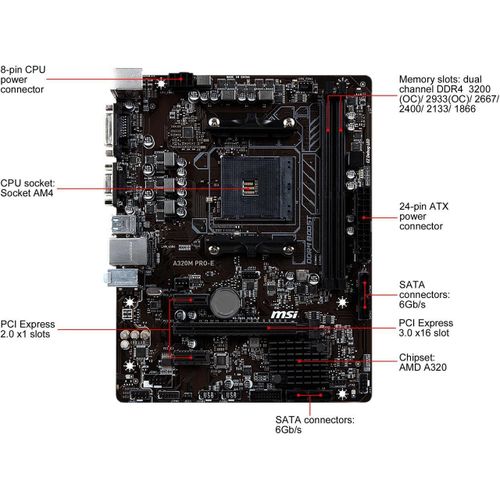 Carte mère MSI A320M PRO-E AMD A320 Socket AM4 DDR4 32GB Micro ATX