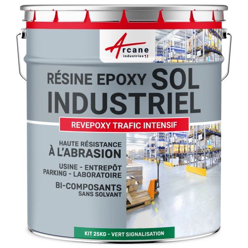 Peinture sol, résine epoxy, revêtement sol industriel et sol béton, usine, parking : Revepoxy trafic intensif Vert signalisation - RAL 6024 25 kg (jusqu'à 50 m² en 2 couches)
