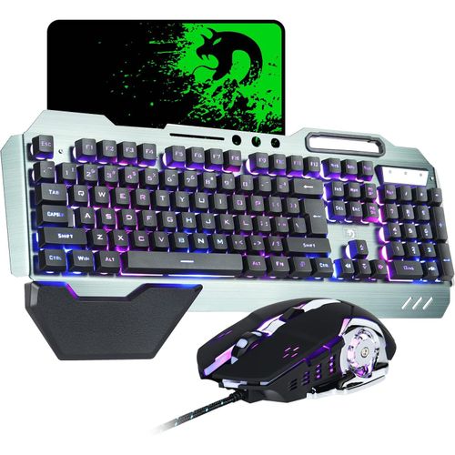 NAERYUT-Combination Of Keyboard And Mouse,Hybrid Wired/Rgb 16 Types Of Usb Backlit Keyboard In Black Metal With Manual Stand+Mouse 3200Dpi Breathable 4 Colours+Mouse Pad