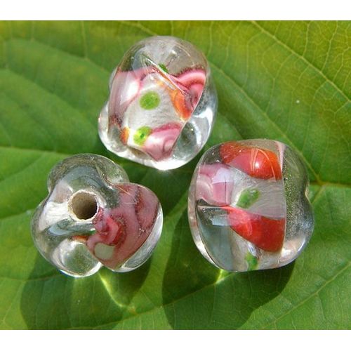 Lot De 3 Perles  Verre Trefles Artisanales