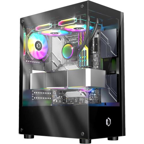 NAERYUT-Cm-241 Gamer Pc Case-Argb Medium Tower Micro-Atx And Itx-3 120Mm 3-Pin 5 Volt Addressable Rgb Led Fans-Mb Sync-Mid Tower Black
