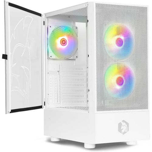 NAERYUT-Sapphire Gamer Pc Case-Argb Medium Tower Atx/Micro-Atx/Itx-Tempered Glass Side Door-3x5 Volt Addressable Rgb Led 120Mm 3 Pin Fans-Mb Sync-White