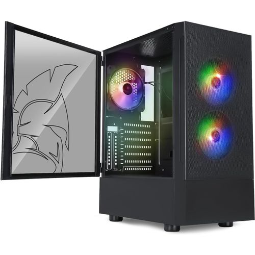 NAERYUT-Sapphire Gamer Pc Case-Argb Medium Tower Atx/Micro-Atx/Itx-Tempered Glass Side Door-3x5 Volt Addressable Rgb Led 120Mm 3 Pin Fans-Mb Sync-Black