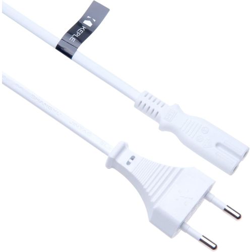 NAERYUT-Power Supply Cable 2 Pin C7 Bipolar Plug Cord Compatible With Epson Stylus Sx235W Dx6000 Dx6050 Xp600 Xp605 Xp605 Xp700 Printer Euro Fig8 Figure Fig 8 Connector White (2 Metres)