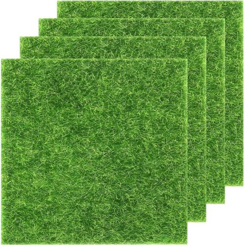 ERSHI-4 Pièces Mini Simulation Gazons 15x15cm Tapis De Pelouse Verte Artificielle,Carré Verte Gazon,Tapis d'herbe Miniature,Artifi[2