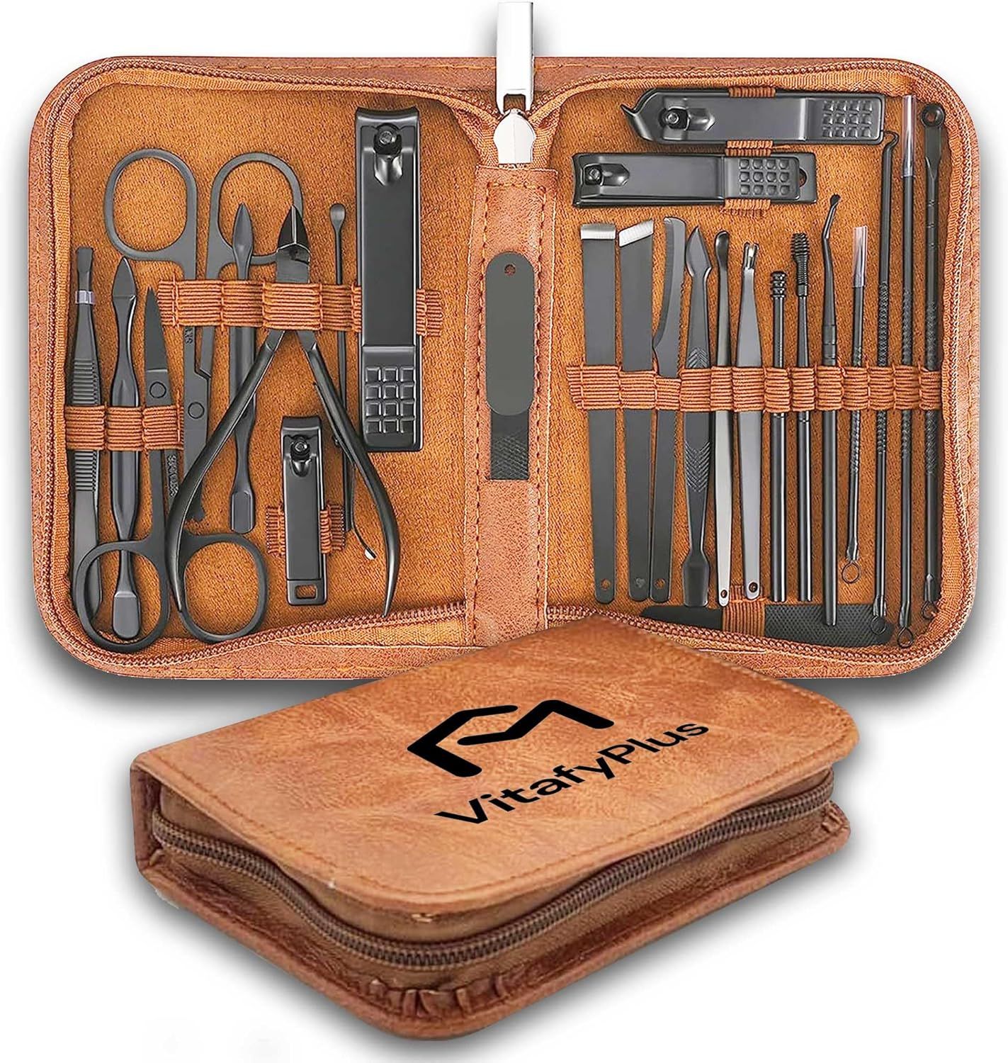 Ershi-Kit Manucure Pédicure Professionnel 26 Pièces En Acier Inoxydable Noir Coupe Ongles Pour Homme Et Femme Pinces, Ciseaux Et C[2 