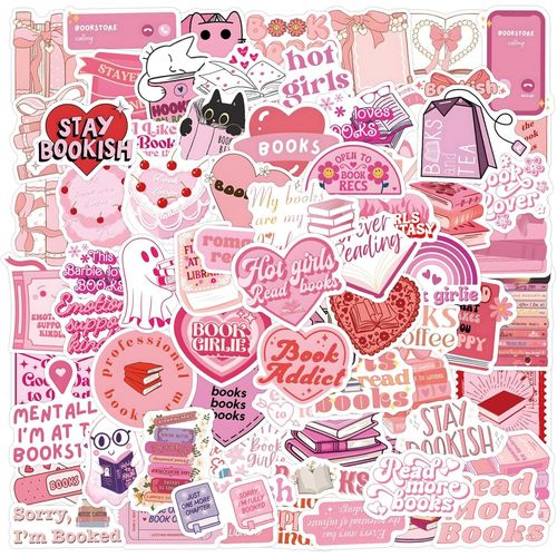 ERSHI-120 pièces rose Bookish autocollants, autocollants c?ur rose, l'esthétique des livres de lecture imperméables vinyle autocol[1