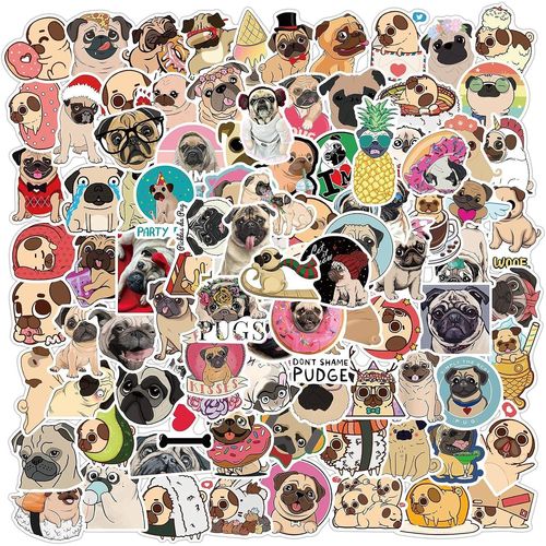Ershi-100pcs Mignons Carlin Autocollants En Vinyle Pour Bouteilles D'eau Gobelet Bagages Planche À Roulettes Pare-Chocs Scrapbook [1