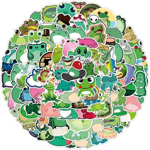 Ershi-100pcs Grenouille Mignonne Autocollants En Vinyle Pour Bouteilles D'eau Gobelet Bagages Planche À Roulettes Pare-Chocs Scrap[8