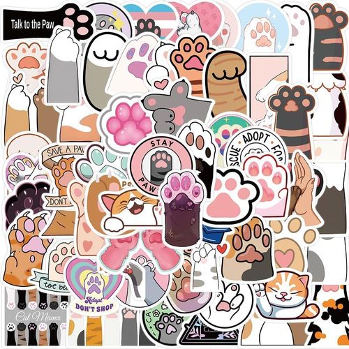 Ershi-61pcs Patte De Chat De Dessin Animé Autocollants Pour Bouteilles D'eau Gobelet Bagages Planche À Roulettes Pare-Chocs Scrapb[1