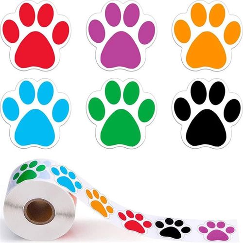 Ershi-1 Rouleau 500pcs Coloré Empreinte De Patte Autocollants, Patte De Chien Stickers Autocollants De Patte De Chien Colorés Empr[6