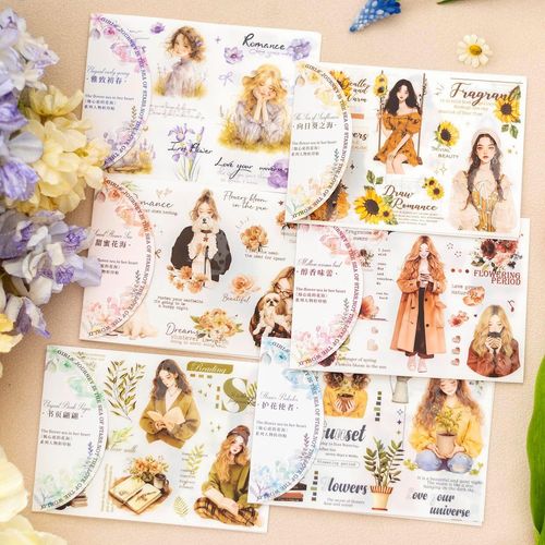 Ershi-Lot De 12 Autocollants De Feuilles Transférables À Fleurs&personnages Rub On Sticker Pour Scrapbooking,Journaux, Albums,Meub[4
