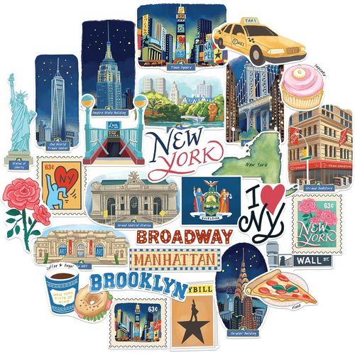 ERSHI-Autocollants Emblématiques et Percutants de New York (28pcs) ¿ pour Ordinateur Portable, Bouteille d¿Eau, Bagage[968]