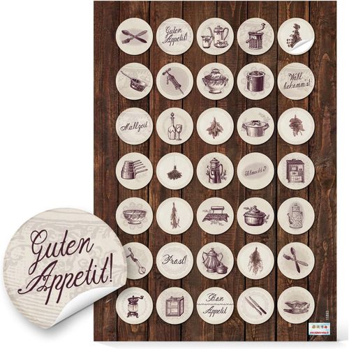 ERSHI-Lot de 35 petits autocollants ronds pour cuisine - Style ancien vintage - 3,2 cm[3681]