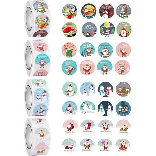 ERSHI-Noël Autocollants,Autocollant Merci,2000 Pièces Autocollants de Noël Ronds,Rouleau Autocollants D'arbre de Noël - Stickers P[3