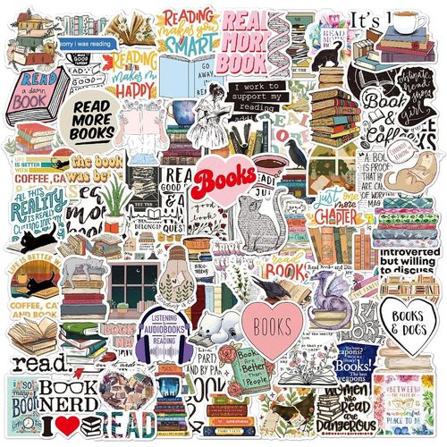 Ershi-Livre Autocollants 100pcs Lecture Autocollant Scrapbooking, Autocollant Vintage Imperméables Vinyle Autocollant, Stickers Ae[3