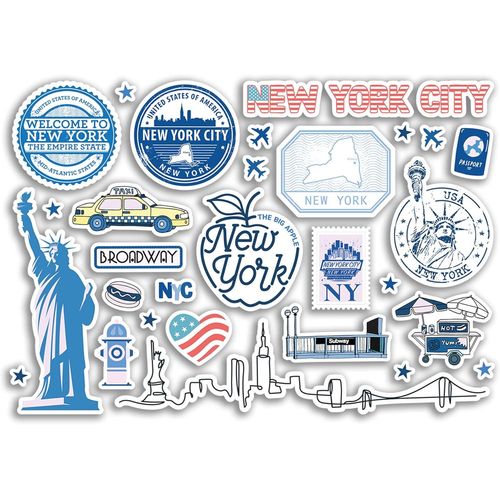 ERSHI-Feuille d'autocollants A5 en vinyle - Motif monuments de New York - Carte de ville de New York - Aéroport - Skyline - Drapea[2