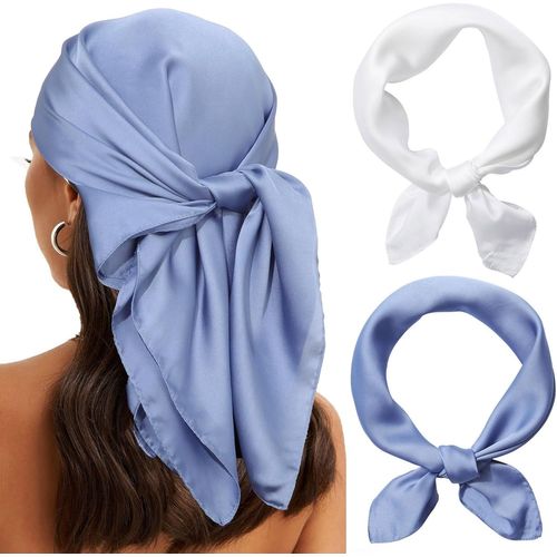 Ershi-70 * 70cm Foulard D'été Pour Femme - 2 Pièces Bandanas Foulard Pour Femme Foulard De Couleur Unie Foulard Coloré Couvre-Chef[2