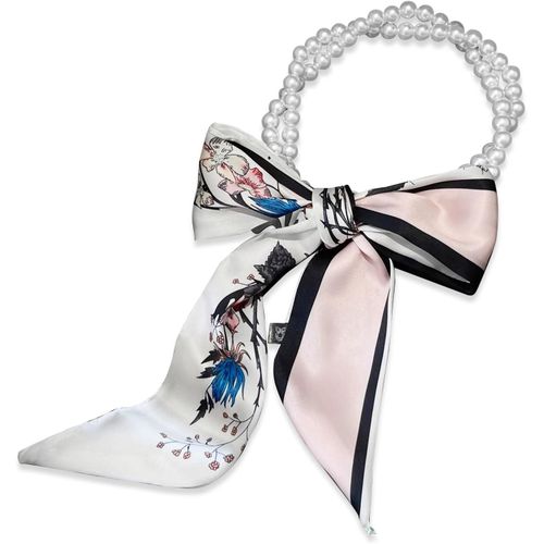 Ershi-Foulard En Soie Collier Femme Filles Écharpe Maigre Longue Avec Collier De Perles Imprimé Fleurs Motif Lettre Rayures Style [1