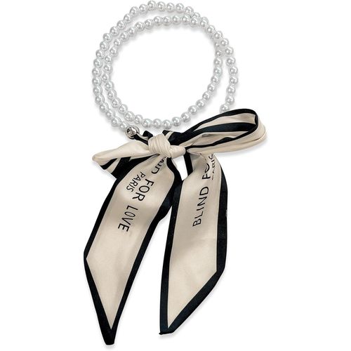 Ershi-Foulard En Soie Collier Femme Filles Écharpe Maigre Longue Avec Collier De Perles Imprimé Fleurs Motif Lettre Rayures Style [1