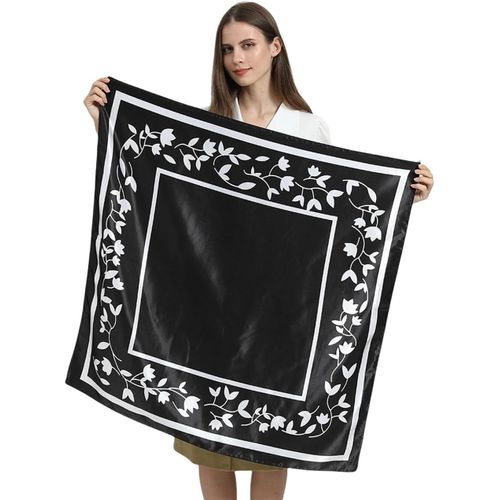 Ershi-Foulard Noir 89 Cm Pour Femme Soie Comme 90 Foulard Carré Pour Dormir[1886]
