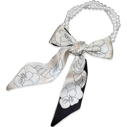 Ershi-Foulard En Soie Collier Femme Filles Écharpe Maigre Longue Avec Collier De Perles Imprimé Fleurs Motif Lettre Rayures Style [1