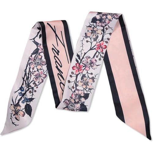Ershi-Foulard En Soie Étroit Femme Filles Écharpe Maigre Longue Imprimé Arbre Fleurs Motif Lettre Style Artistique Rétro Foulard E[1