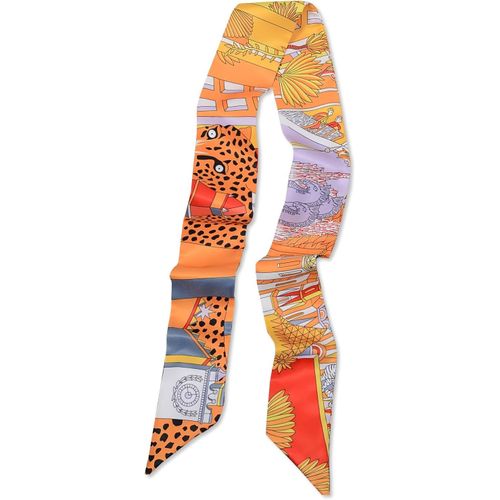 Ershi-Foulard En Soie Étroit Femme Filles Écharpe Maigre Longue Imprimé Arbre Fleurs Motif Lettre Style Artistique Rétro Foulard E[1