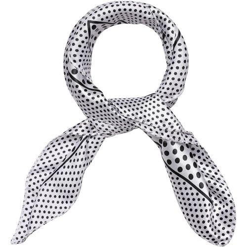 Ershi-Uxcell Femme Tache Imprimé Carré Écharpes Foulard Cou Écharpe Blanc-Pois[1606]