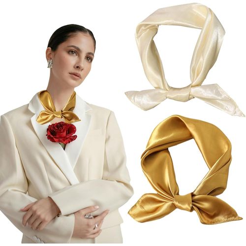 Ershi-Lot De 2 Foulards En Soie Pour Femme - Carrés - Bandana - Foulard Léger[1623]