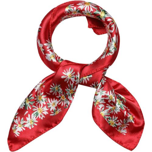 Ershi-Uxcell Femme Tache Imprimé Carré Écharpes Foulard Cou Écharpe Blanc-Pois[1608]