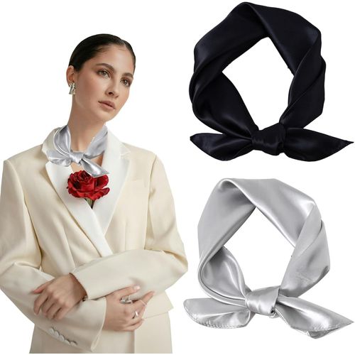 Ershi-Lot De 2 Foulards En Soie Pour Femme - Carrés - Bandana - Foulard Léger[1622]