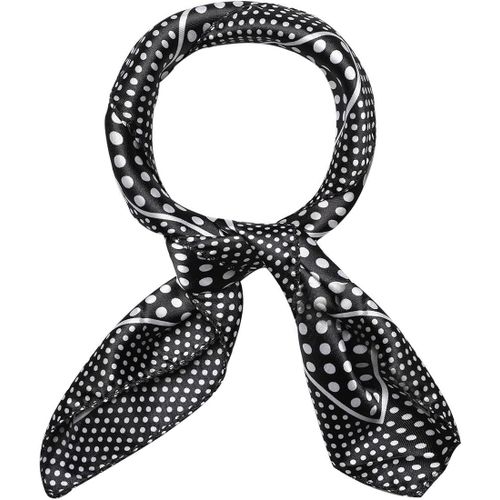 Ershi-Uxcell Femme Tache Imprimé Carré Écharpes Foulard Cou Écharpe Blanc-Pois[1609]
