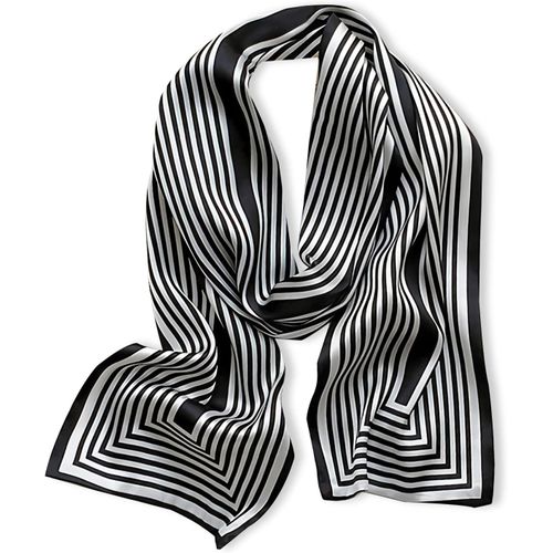 Ershi-Foulard En Soie Étroit Femme Foulards Satin Soyeux Rayures Classique Élégance Vintage Style D'affaires Maigre Longue Écharpe[1