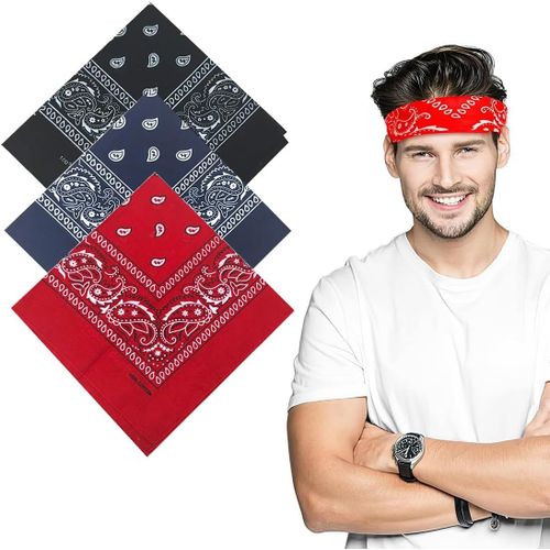 Ershi-Lot De 3 Bandanas Cachemire, En Coton Rétro Multicolore, Motif Carré De Pour Homme Et Femme. Accessoire Multifonctionnel.[288]