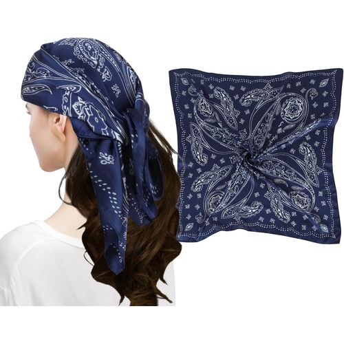 Ershi-Femme Bandana Écharpe Square Carré 90 X 90 Cm Satin De Soie Multifonction Floral Impression Foulard[588]
