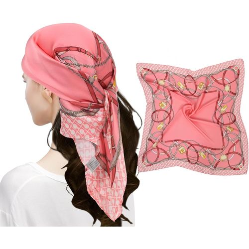 Ershi-Femme Bandana Écharpe Square Carré 90 X 90 Cm Satin De Soie Multifonction Floral Impression Foulard[591]