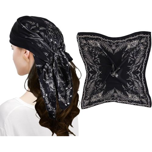 Ershi-Femme Bandana Écharpe Square Carré 90 X 90 Cm Satin De Soie Multifonction Floral Impression Foulard[595]