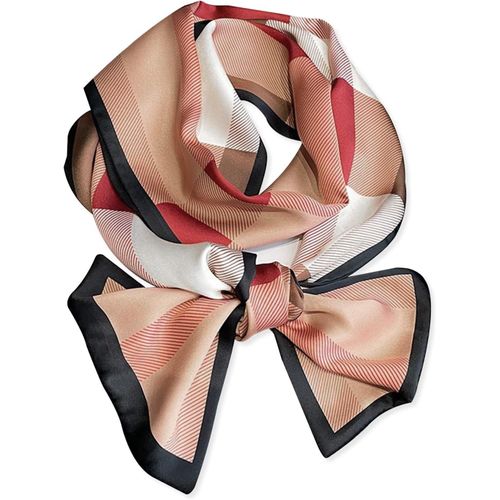 Ershi-Femme Foulard En Soie Écharpe Maigre Damier Imprimé À Carreaux Motif Lettre Style Rétro Classique Légère Étroit Fichu Longue[1