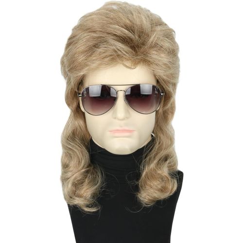 Ershi-Perruques Pour Homme Des Années 80 - Marron Clair - Longue Et Bouclée - Pour Halloween - Costume De Fête Amusante[607]