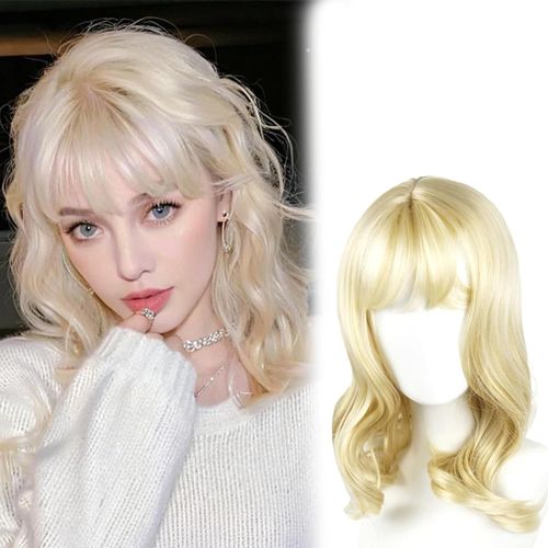 Ershi-45cm Perruque Blonde Femmes Blonde Bob Perruque Avec Frange Cheveux Synthétiques Résistants À La Chaleur Perruque Courte Pou[3