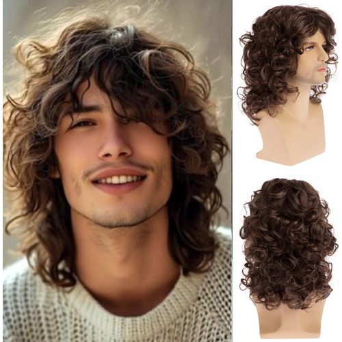 Ershi-Perruque Homme Brune Cheveux Courts Bouclés Anime Cosplay Perruque Halloween Cosplay Costume Perruque Utilisation Quotidienn[7