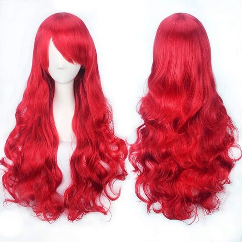 Ershi-32"" 80 Cm Rouge Cosplay Bouclé Perruque Femme, Longue Ondulée Synthétique Cheveux Cosplay Wig Anime Parti Halloween Perruque[1