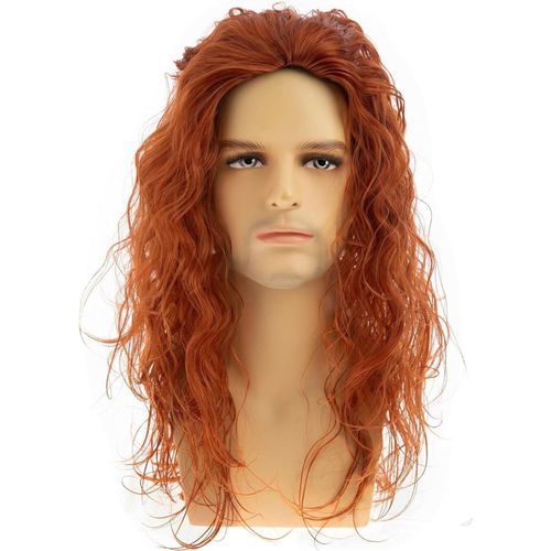Ershi-Perruque Homme Long Rouleau Vague Orange Perruque Synthétique Halloween Costume Party[944]
