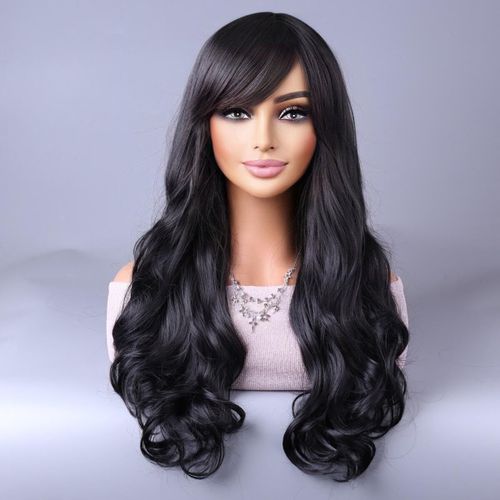 Ershi-32"" 80 Cm Noir Cosplay Bouclé Perruque Femme, Longue Ondulée Synthétique Cheveux Cosplay Wig Anime Parti Halloween Perruques[1