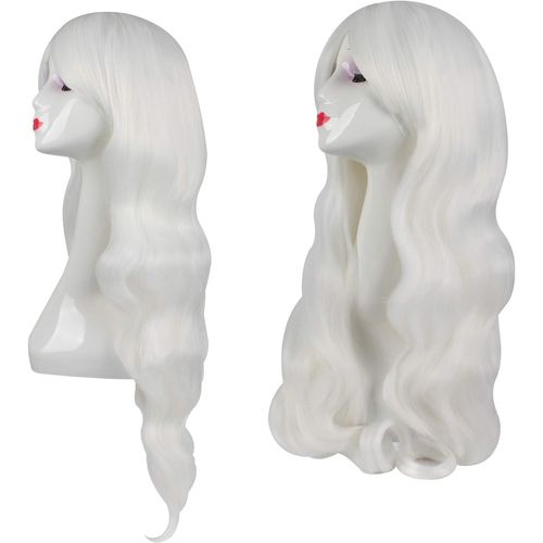Ershi-32"" 80 Cm Blanc Cosplay Bouclé Perruque Femme, Longue Ondulée Synthétique Cheveux Cosplay Wig Anime Parti Halloween Perruque[1