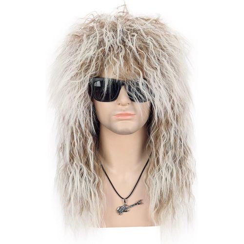 Ershi-Perruque Mulet Longue Brune Et Blanche Bouclée Pour Hommes Et Femmes Perruque Des Années 70 80 Rocker Punk Pour Carnaval Hal[1