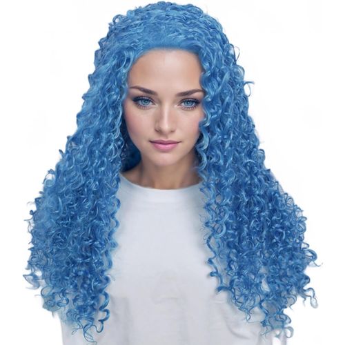 Ershi-Perruque Longue Bleue De Princesse Pour Femme Accessoire De Déguisement Pour Halloween Et Cosplay (Adulte)[1332]