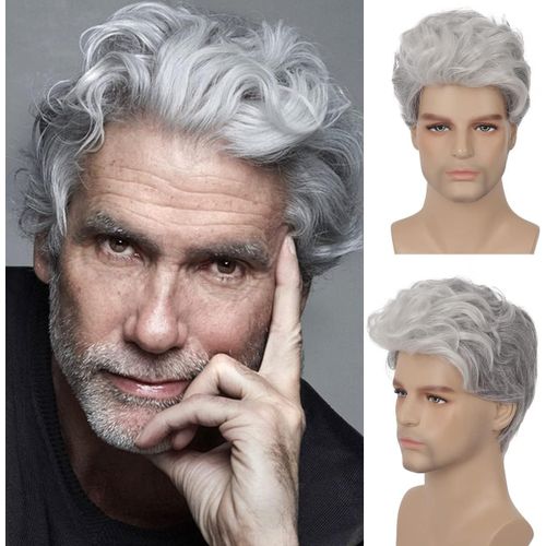 Ershi-Perruque Courte Grise Pour Homme, Cheveux Synthétiques Naturels Duveteux, Dégradés, Pour Déguisement D'halloween, Cosplay, F[1
